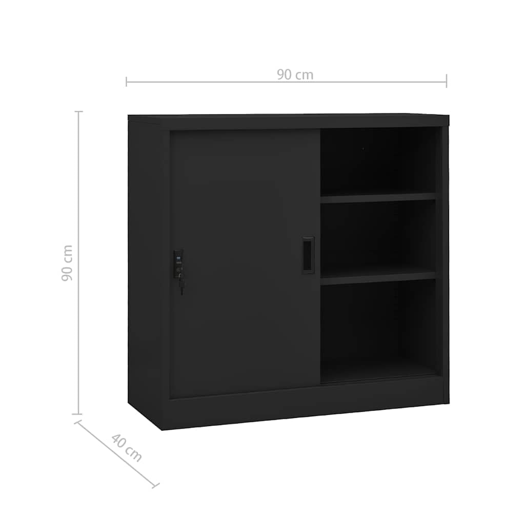 Armario con puertas correderas y jardinera de acero antracita de 90 x 40 x 113 cm con cerradura con 2 estantes para oficina, hogar, garaje, taller y pasillo para un almacenamiento seguro y