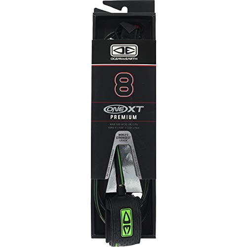 Ocean & Earth One XT Premium Black/Lime Surfboard Leash - 8'