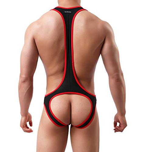 YUFEIDA Men's Jockstrap Leotard Underwear Jumpsuits Wrestling Singlet Bodysuit(Black S)