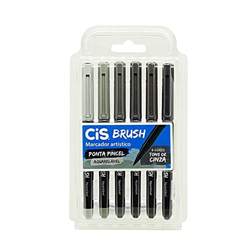 Caneta pincel Brush Aquarelável com 6 cores tons de cinza Cis