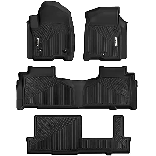 OEDRO Floor Mats 3 Row Liner Set Compatible with 2021-2023 Chevrolet Tahoe/GMC Yukon/Cadillac Escalade with 1st & 2nd Row Bench Seats, Unique Black TPE All-Weather Guard