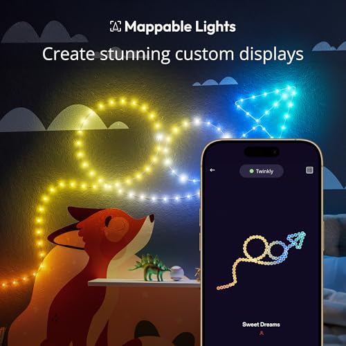 Twinkly Strings USB-C Star 200 LED, Star-Shaped LED Light String, RGB Multicolor LED Lights, Valentine's Day Lights, Compatible with Alexa, Google Home, USB-C Power, Green Wire, 39.4ft