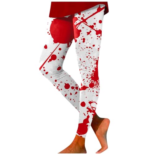 NUOLALDH Halloween Clothes,Halloween Leggings For Women Witch Skeleton Pumpkin Ghost Printed Tights High Waisted Stretchy Soft Yoga Pants Brick Red Large