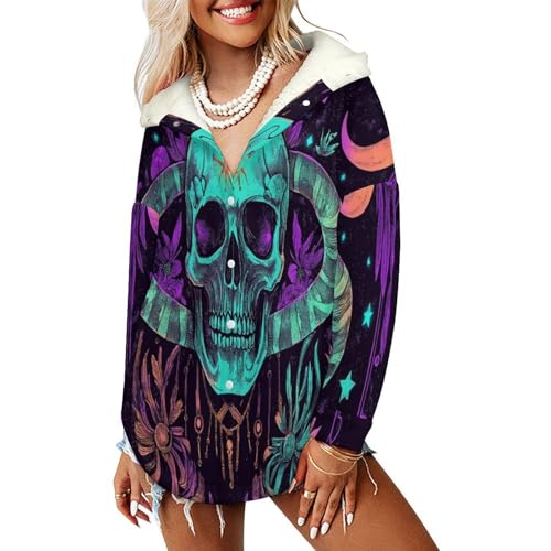 Manteau en peluche sherpa pour soirées fraîches veste polaire femme à motifs tête de mort verte