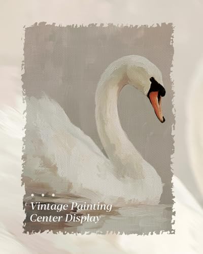 Image of HUARCEY Gold Framed Vintage Wall Art for Living Room, Animals Painting Prints Shelf Decor for Kitchen, Aesthetic Bedroom Wall Art, Best Gifts for Friends or Family - Swan White 36L x 24W