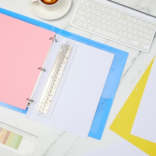 Image of 2 Pcs 3 Hole Puncher for Binder Portable 3 Hole Puncher for Ring Binders with 10 inch Ruler 5 Sheets Capacity for Office and School Supplies (Clear)