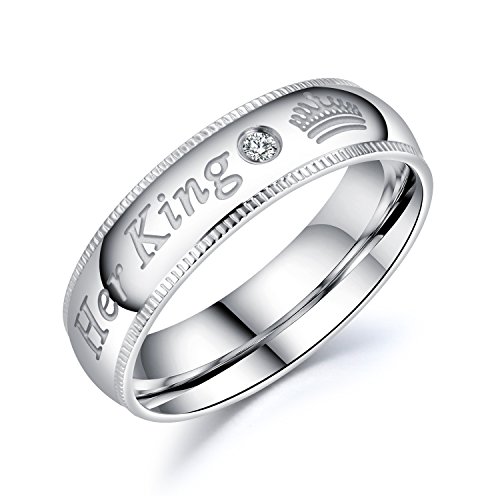 Oidea Stainless Steel His Queen Her King Crown Ring Bands For Couples Wedding Ring Bands,Silver,Size 10 #TOP13