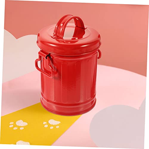Image of KOMBIUDA 1pc Desktop Mini Trash Can Lid Versatile Pen Holder and Makeup Brush Organizer for Home and Office Space-Saving Iron Storage Bucket Red for Stationery and Item Storage