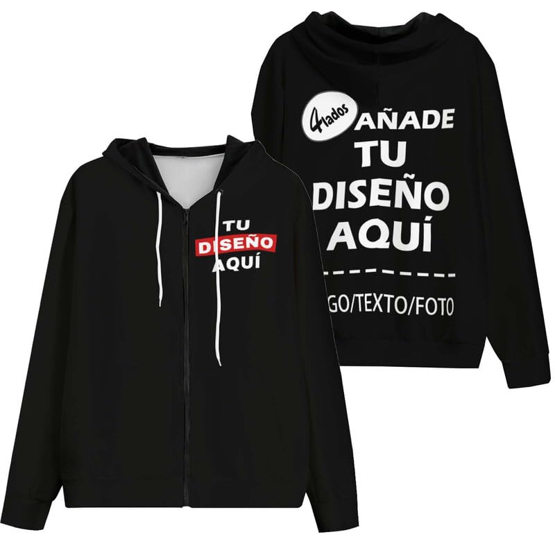 Sudadera cremallera hombre Personalizado Diseña tu logo, foto o texto sudaderas mujer personalizada con capucha hoodie oversize sweatshirt parte delantera y trasera regalos originales para parejas