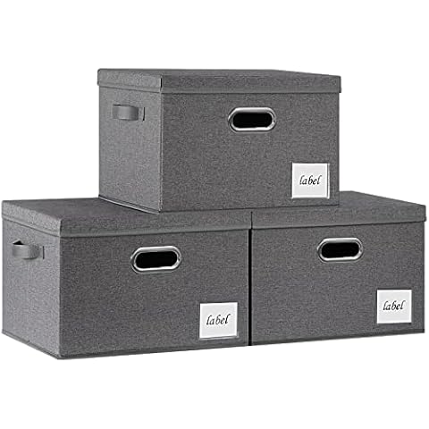 PFFVRP Storage Bins with Lids, Large Fabric Storage Boxes with Lids, Foldable Storage Bin with Lid with Handles and Labels, Storage Basket with Lid for Living Room Bedroom Closet Office(Grey) Cover