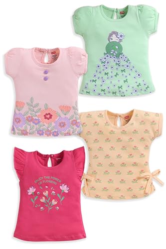 Image of LuvLap Baby Girls 100% Cotton Half Sleeve Girls Top Pack of 4