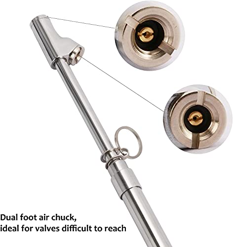 Image of MEASUREMAN Heavy Duty Dual Head Truck Tire Gauge 10PC, Solid Brass Body, Aluminum Slide, with Hook, Range 10-150psi