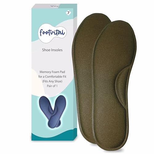 Image of Footvital Memory Foam Shoe Insoles Comfortable Insoles Supports Heel & Arch Absorbs Foot Sweat & Moisture Ultra Soft Cushioned Lightweight Durable Washable Pads for Men & Women (7, Brown)
