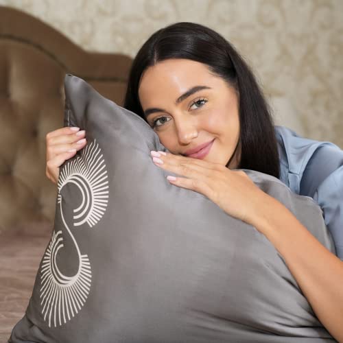 Taie d'oreiller en Soie 50x70-100% Naturelle - 19 mommes - Housse de Coussin Design - pour Les Cheveux Cassants, Fins, Abîmés - Alternative au Foulard, Bonnet de Nuit, Charlotte en Satin (Gris) – vue 8