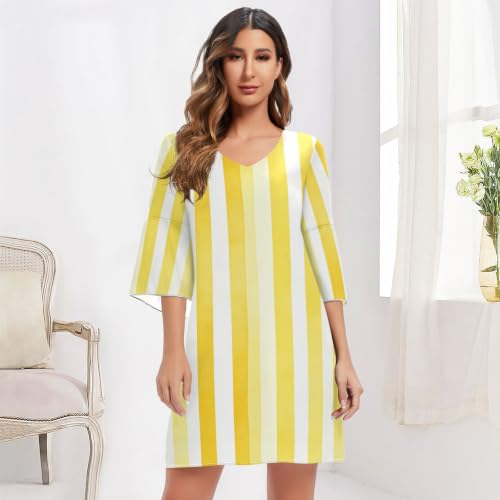 Robe en mousseline de soie haut de gamme à rayures jaunes d'été