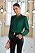 Women 2024 Fall Fashion Blouses Tops Casual Long Lantern Sleeve Satin Slim Fit Shirts Dark Green S