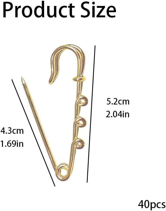 40 PCS Safety Pin Brooch Heavy Duty Metal Safety Pins Gold & Silver Kilt Pins with Loops for Blankets Hat Skirts Knitted Fabric Crafts