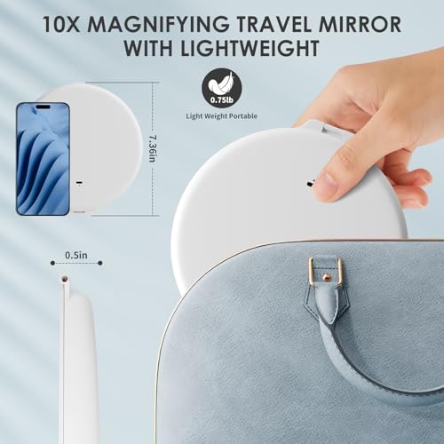 10X Magnification 7-Inch Rechargeable Travel Makeup Mirror with 80 LED Lights, 3 Color Modes, and Dimmable Touch Screen - Perfect Gift for Women
