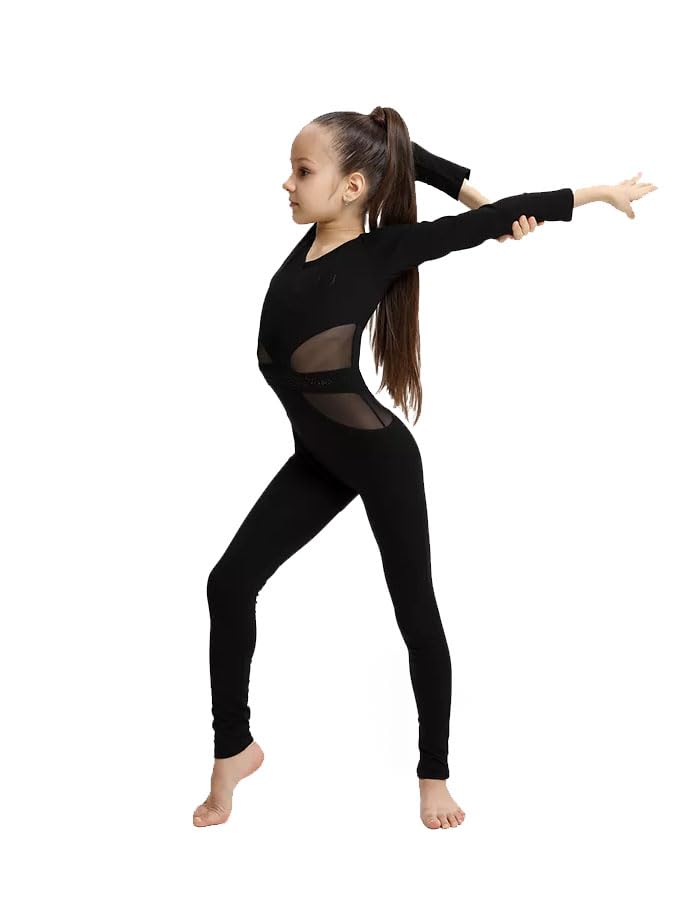 Gymnastik-Catsuit Mädchen Langarm – RSG, Ballett & Tanz, Schwarz