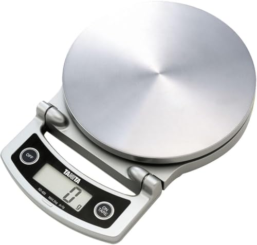 Tanita KD-400 cyfrowa waga kuchenna 5 kg – waga kuchenna ze stali nierdzewnej, kompaktowa, składana waga do ważenia żywności do gotowania i pieczenia, niezbędne wyposażenie kuchni, kolor srebrny