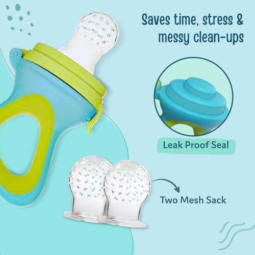 LuvLap Silicone Food/Fruit Nibbler with Extra Mesh, Soft Pacifier/Feeder, Teether for Infant Baby, Infant, Elegant Blue, BPA Free