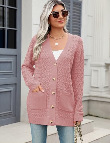 Image of Zeaoo Cardigan Sweaters for Women Long Sleeve Fall Clothes Button Down Tops | Long Sleeve Chunky Cable Knit Fall Cardigans Sweaters,Button Down Open Front Outerwear,Womens Tops,Cardigan with Pockets