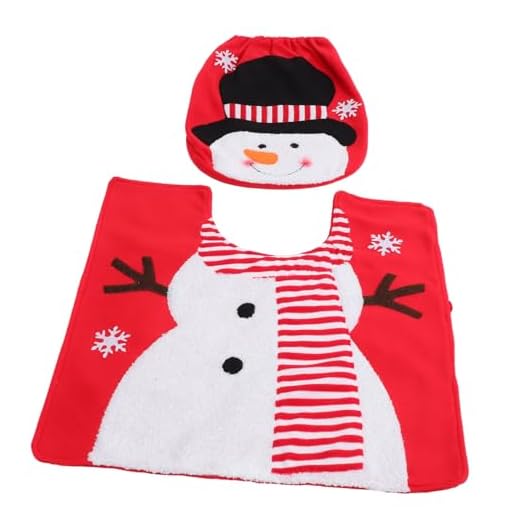 Adorainbow 1 Conjunto Tampa Do Banheiro De Natal Capa De Assento De Vaso Sanitário De Natal Tapete De Banheiro Tapete De Banho De Natal Tapetes Tapete Higiênico Antiderrapante Poliéster