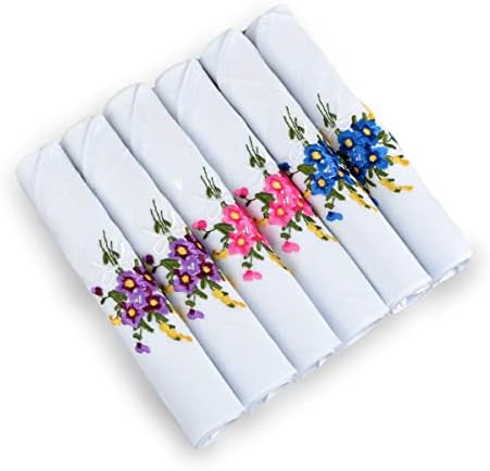 Women's Flower with Ribbon Embroidered Cotton Handkerchief -Happy Mother's Day Gift