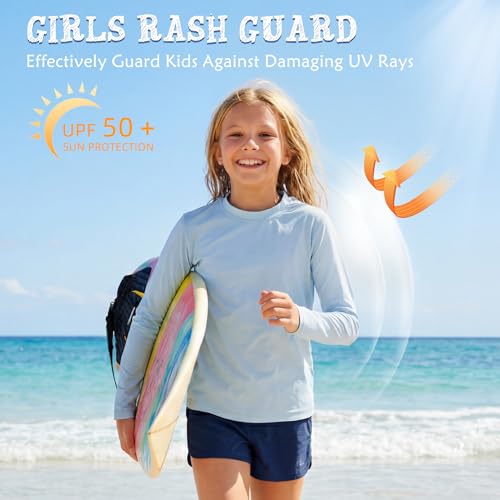 Image of American Trends Rash Guard Girls Swim Shirt Long Sleeve UPF 50+ 5-16T | UV Protection Girls Sun Shirt Lightweight Quick Dry for Kids Teens