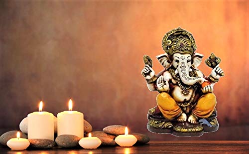 Lightahead The Blessing. A Colored & Gold Statue Of Lord Ganesh Ganpati Elephant Hindu God Made From Marble Powder In India #TOP7