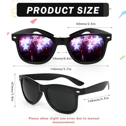 image for Hifot 3PCS Diffraction Glasses, 3D Prism Rainbow Heart Star Effect Lig