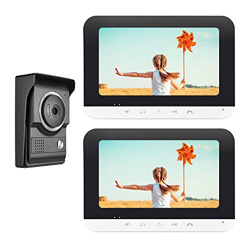 Wired Video Intercom System 7 Inch Wired Doorbell Indoor Monitor with IR-Cut Rainproof Outdoor Camera Visual Two-Way Intercom Audio Remote Unlock Video Door Phone (1 Camera & 2 Monitors)