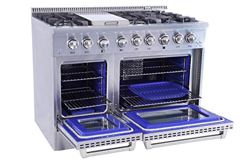 Thorkitchen Hrd4803U 48" Freestanding Professional Style Dual Fuel Range With 4.2 And 2.5 Cu. Ft. Double Oven, 6 Burners, Griddle, Convection Fan, Stainless Steel #TOP6