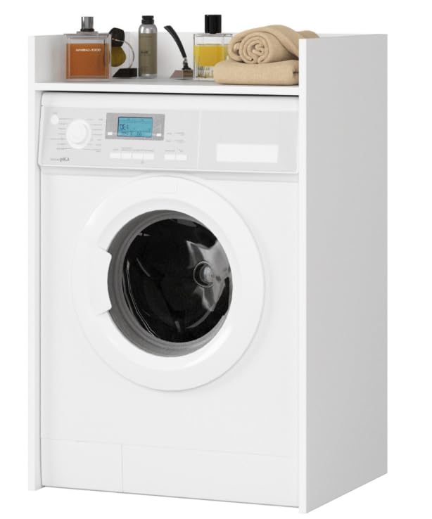 BDW Armario para Lavadora y Secadora, 97,5 x 64 x 50 cm, Mueble de Baño Alto, Blanco
