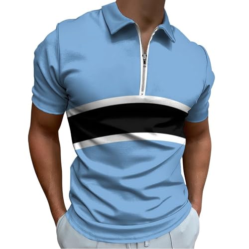 Polo Homme Manches Courtes Imprimé Rayures Simples Sport Casual Bleu