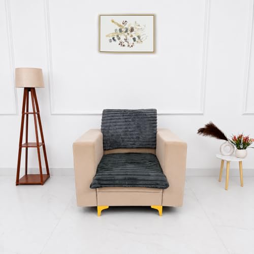Image of Homerz Premium Rabbit Fur Sofa Cover with Anti-Skid Backing, Soft Plush Fabric Sofa Protector for Living Room Furniture (Grey, 1 Seater, Seat Cover with Backrest)