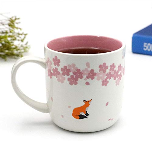 Teagas Elegant Pink Cherry Blossom Fox Ceramic Fox Coffee Mug Cup, Gift For Friend Teacher Cousin #TOP3
