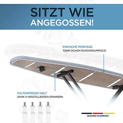 Wiaret -Thermo Reflect Bügelbrettbezug Set 120x40cm inkl. Spannclips+ Bügeltuch- mit Gummizug-für Dampfbügeleisen-extra dick gepolstert grau-weiß - Image 6