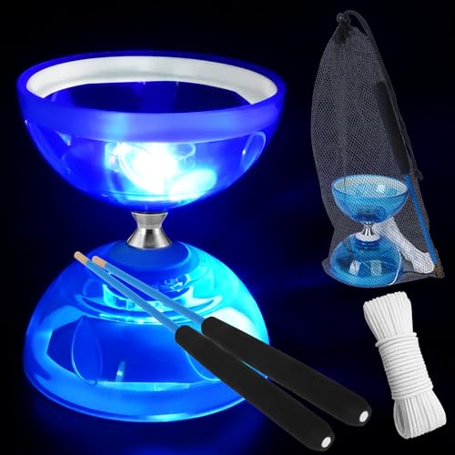 Diabolo avec roulement à billes, diabolo pour enfants, avec ralenti et roulement à billes, 4,5 mm Diablo lumineux, avec ficelle et baguettes manuelles, pour enfants et...