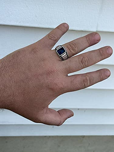 HarlemBling Solid 925 Sterling Silver - Men's Blue Sapphire Gemstone Ring - Great As Pinky Ring Or Signet Ring Sizes 6-133