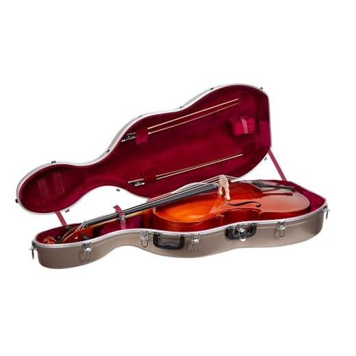 Crossrock ABS Cello Case for 4/4 & 3/4 Size | Champagne Matte Finish, Wine Red Velvet Interior, Molded Hardshell with Wheels, Lock, Dual Bow Holders & Backpack Straps​