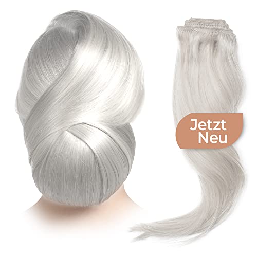 Foto von Beauty Full Hair Clip in Extensions Echthaar 35cm 100g Weißblond/Ice |Haarverlängerung Echthaar Clip In|Lang & Voluminös|Echthaar Extensions für einen natürlichen Look|Echthaar Extensions Clip