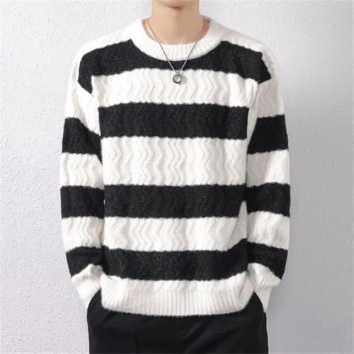 Men's Striped Knitted Sweater O-Neck Loose Casual Knit Pullovers Warm Streetwear Pullover Sweaters3