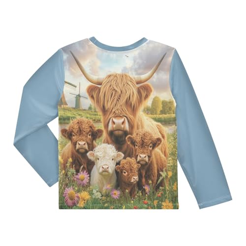 Cattle Family Beige Boy's Rash Guard Swim Shirt Long Sleeve Sun Shirt for Toddler Kid UPF50+2