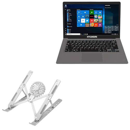 BoxWave Stand and Mount Compatible with Hyundai HYbook Plus (14.1 in) - QuickSwitch Stand with Cooling Fan, Portable, Multi Angle Viewing Ventilator - Metallic Silver