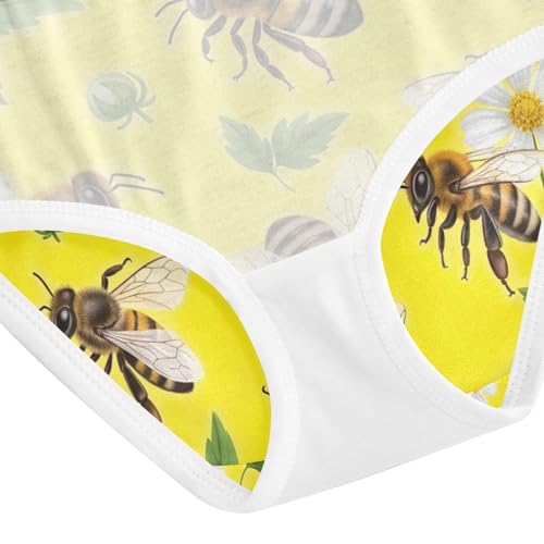 Toddler Girl Briefs, Bees White Flowers Girls Cotton Underwear, 2T–8 Years4