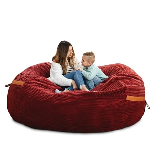 Image of Big Joe Fuf 8Ft Giant Foam Bean Bag Chair, Oversized Couch with Removable Cover for Kids, Teens, Adults, Deep Terracotta Corded Plush, 8 Foot