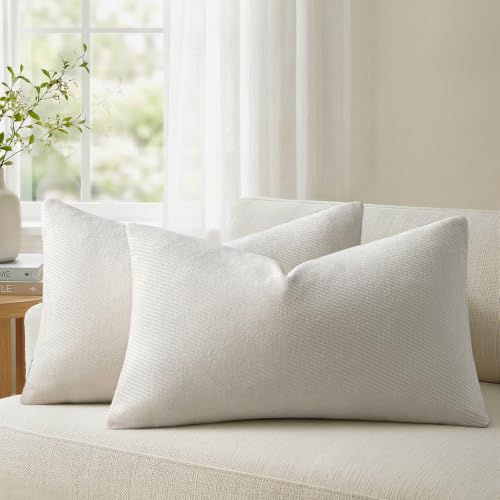 Image of a moment Pack of 2 Decorative Chenille Throw Pillow Covers with Twill Cushion Covers for Sofa Living Room Couch Bed 12x20 Inch Raw White