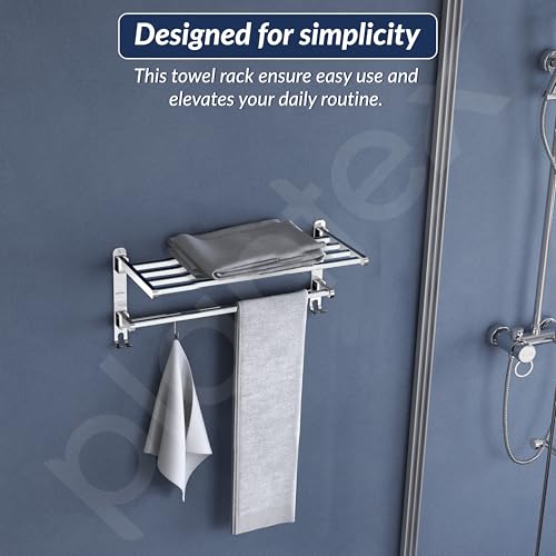 Image of Plantex Towel Rack for Bathroom /Stainless Steel Towel Bar /18 Inch Towel Holder with Towel Rod /Bathroom Accessories - (Chrome)
