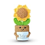 Mini Sunflower Thank You Gift for Teacher Boss Manager, Handmade Crochet Positive Plant with Card, Appreciation Gifts for Women, Cute Small Desk Decor, End of School Year Christmas Graduation Present